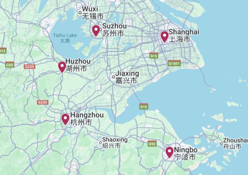 Map of the Cultural Heritage Tour route covering Shanghai and Suzhou