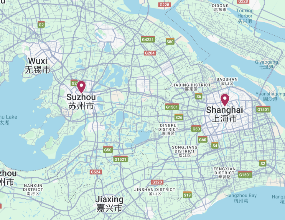 Map of the Cultural Heritage Tour route covering Shanghai and Suzhou
