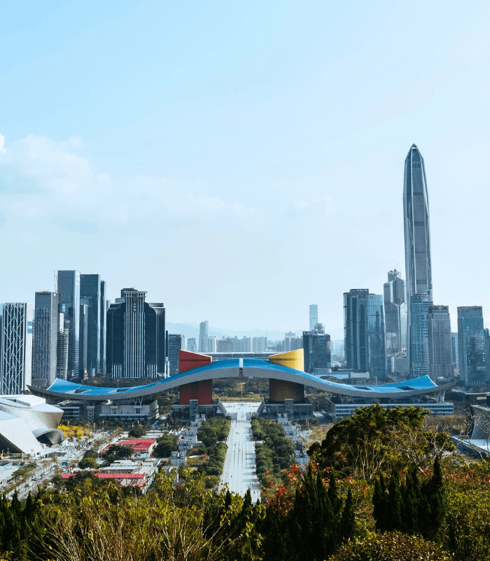 Panoramic view of Shenzhen skyline from Lianhua Mountain park