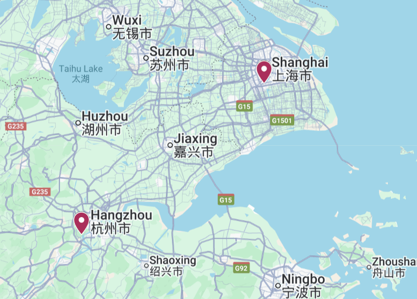 Map of the Yangtze Auto Tour covering Shanghai and Hangzhou